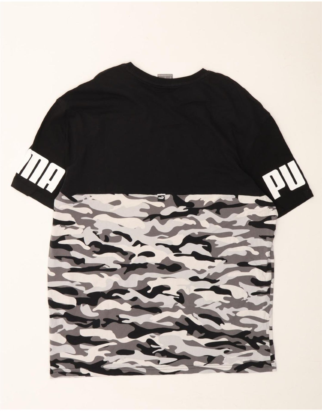 PUMA Mens Graphic T-Shirt Top Medium Black Camouflage Cotton Vintage Puma and Second-Hand Puma from Messina Hembry 
