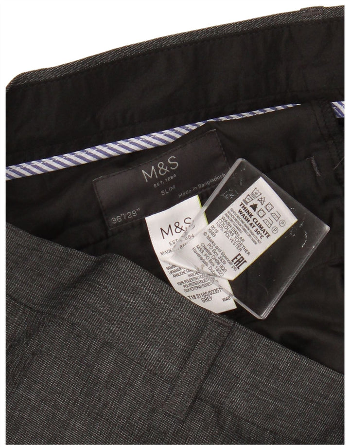 Męskie spodnie garniturowe Marks & Spencer W36 L29 Szary poliester
