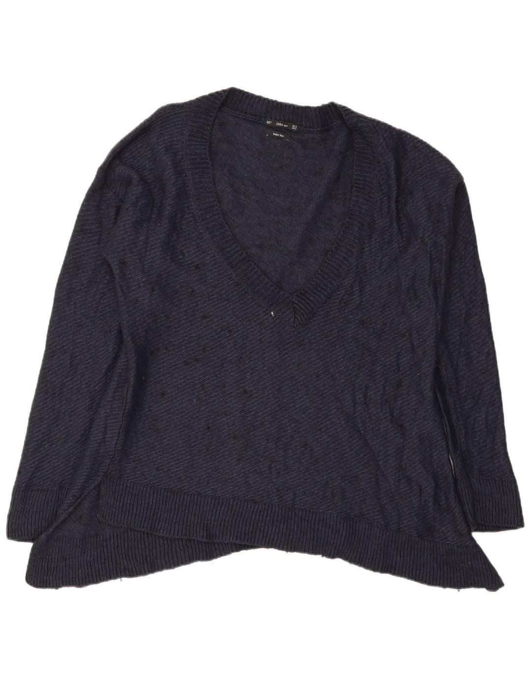 Sweter damski Zara Oversize z dekoltem w kształcie litery V, UK 14, średni granatowy, nakrapiany