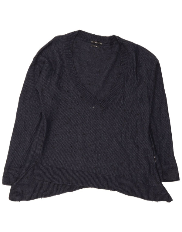 Sweter damski Zara Oversize z dekoltem w kształcie litery V, UK 14, średni granatowy, nakrapiany