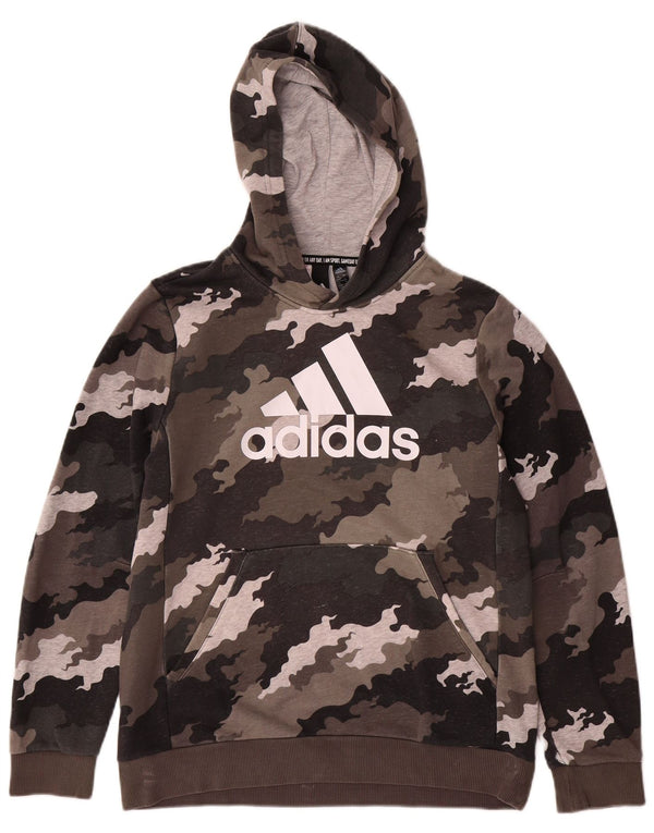 Chłopięcy sweter z kapturem ADIDAS z grafiką 13-14 lat, brązowa, bawełniana kamuflaż