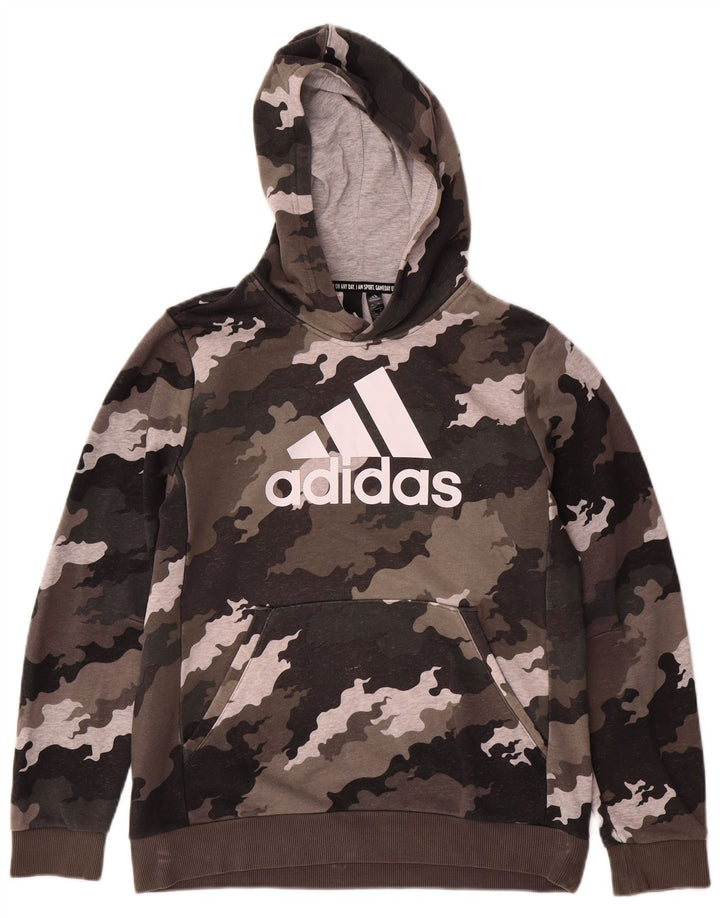 Chłopięcy sweter z kapturem ADIDAS z grafiką 13-14 lat, brązowa, bawełniana kamuflaż