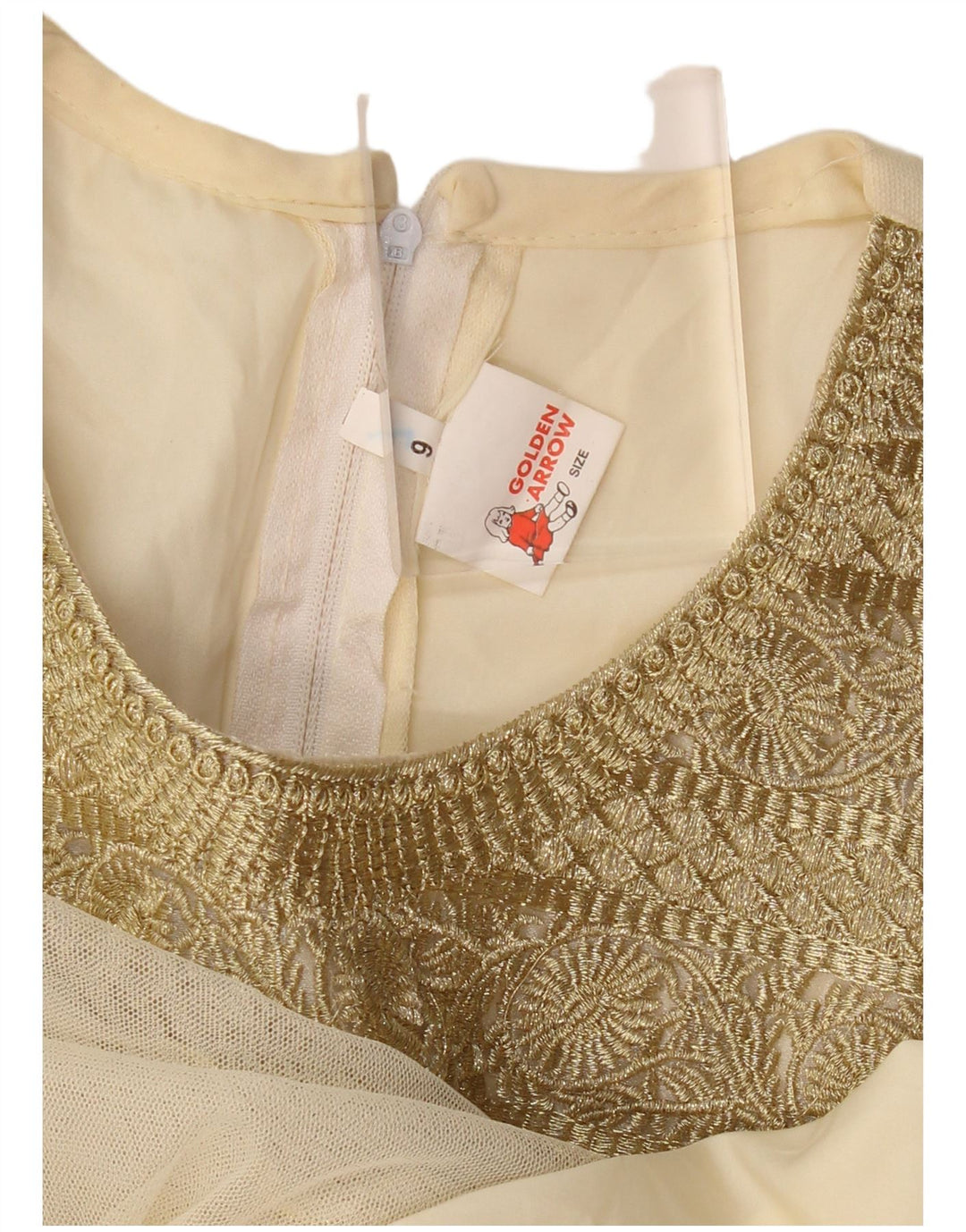 Damska sukienka o linii A z długim rękawem VINTAGE US 6 w kolorze średniego beżu w kwiaty