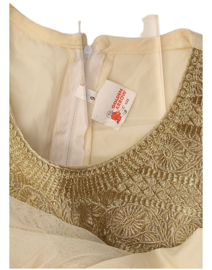 Damska sukienka o linii A z długim rękawem VINTAGE US 6 w kolorze średniego beżu w kwiaty