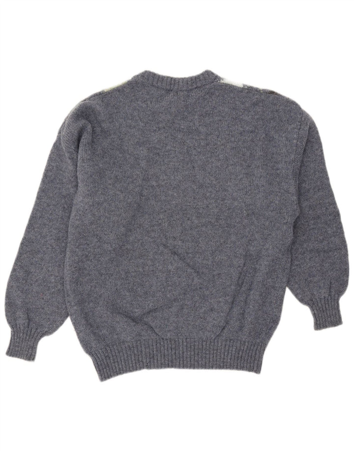 Męski sweter z okrągłym dekoltem Trussardi, średni niebieski Argyle/diamentowa wełna