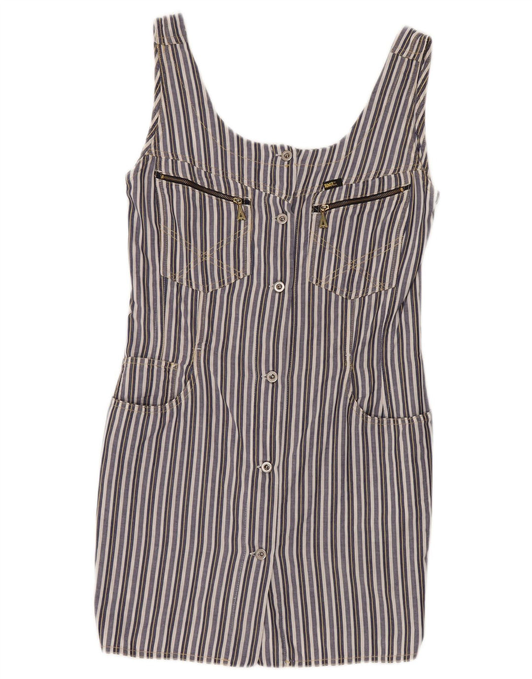 VINTAGE Damska sukienka płaszczowa bez rękawów UK 8 w małe granatowe paski