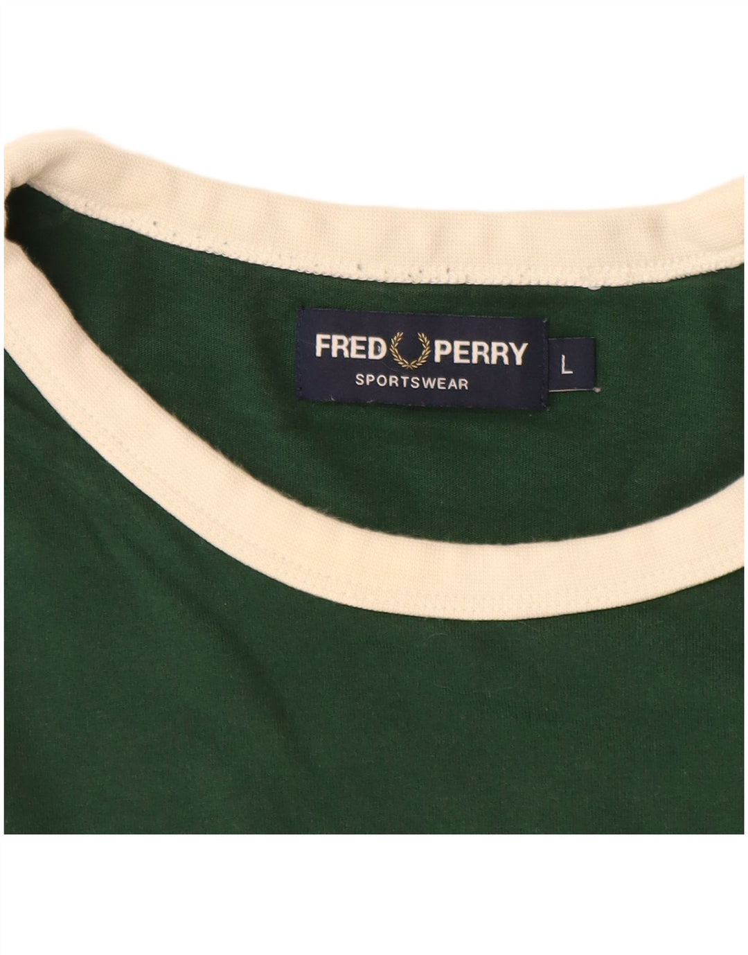 FRED PERRY Męski T-shirt z grafiką, duży, zielony, bawełniany w bloki kolorów