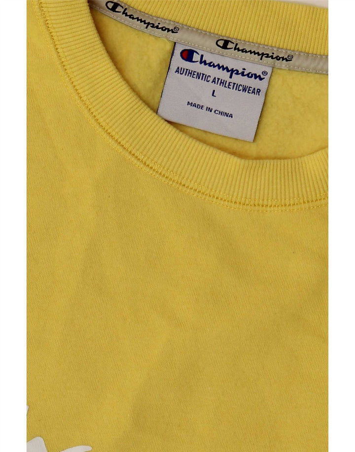 Męski sweter z grafiką Champion, duży, żółty, bawełniany