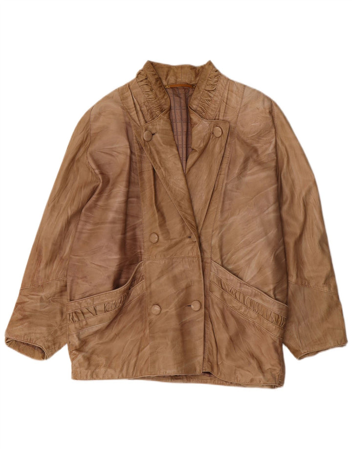 Vintage damska kurtka skórzana oversize UK 18 XL beżowa