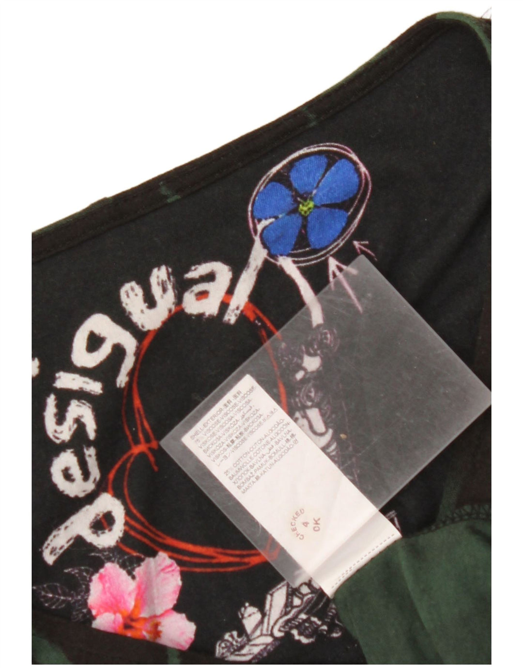 DESIGUAL Damska graficzna sukienka płaszczowa z długim rękawem UK 12, średnia czarna w kwiaty