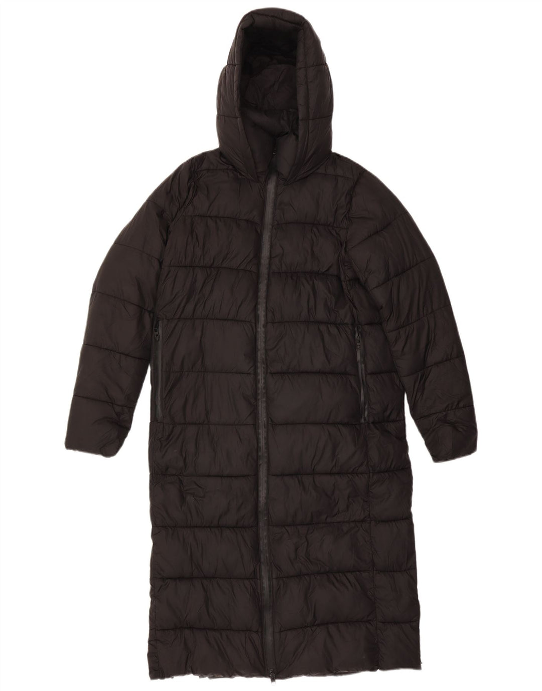 Damski, oversize'owy, ocieplany płaszcz z kapturem ZARA UK 10, mały, czarny poliester