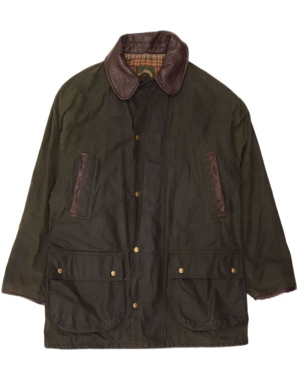 Vintage męska kurtka z woskowanej bawełny UK 38, bawełna w kolorze średniej zieleni