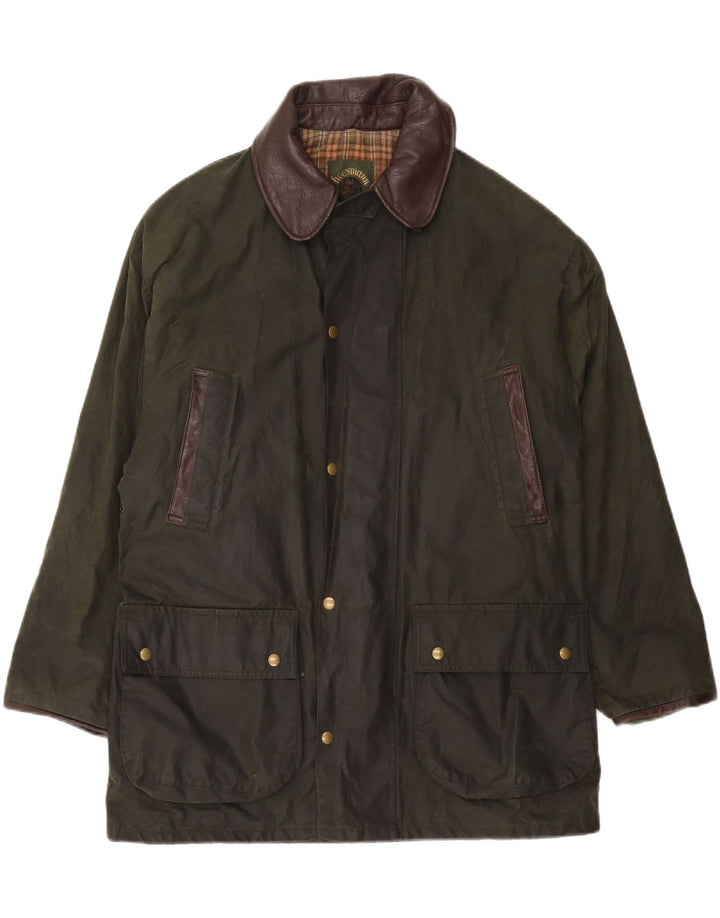 Vintage męska kurtka z woskowanej bawełny UK 38, bawełna w kolorze średniej zieleni