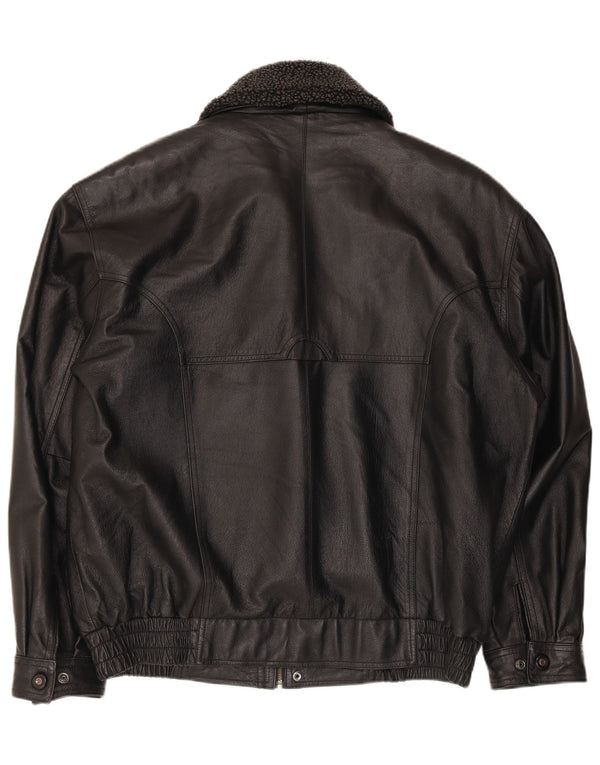 Vintage męska kurtka bomber ze sztucznej skóry UK 40, duży czarny poliester