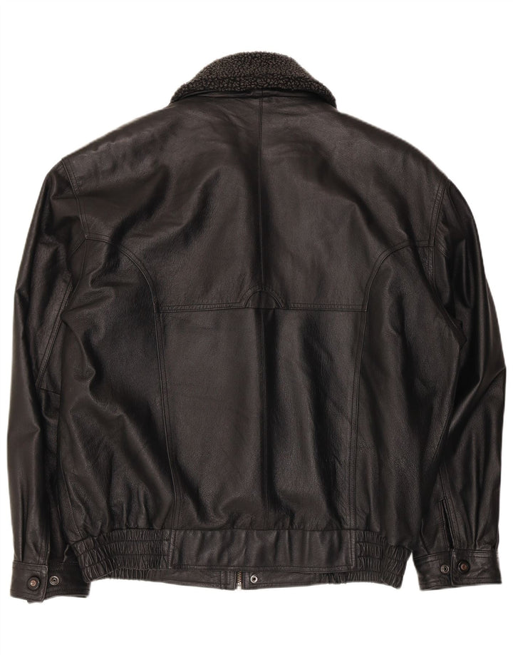 Vintage męska kurtka bomber ze sztucznej skóry UK 40, duży czarny poliester