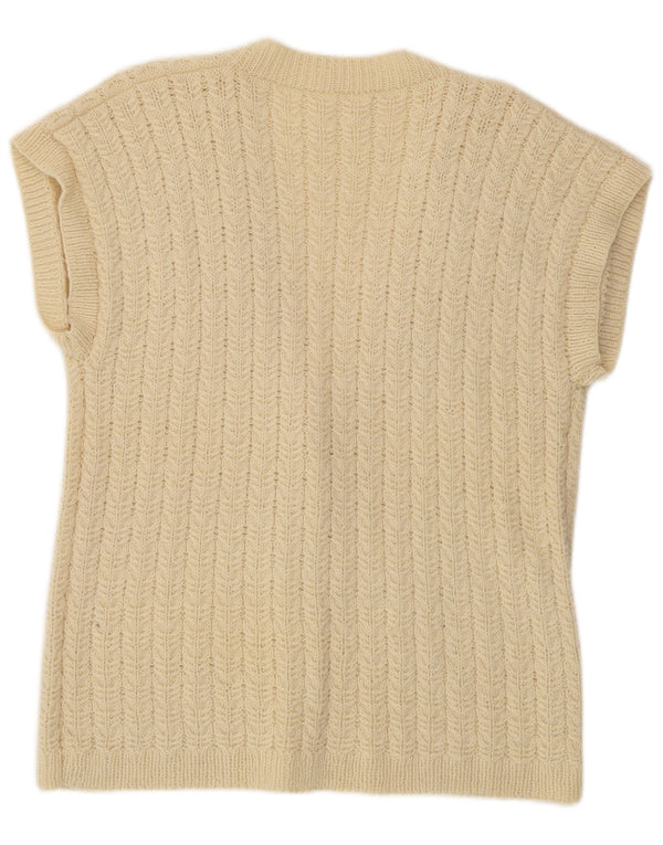 Sweter damski z krótkim rękawem VINTAGE UK 16, duży w kolorze złamanej bieli