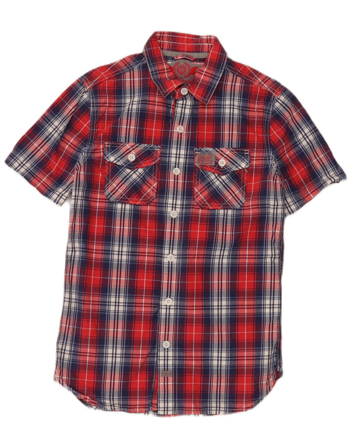 Męska koszula z krótkim rękawem Superdry, mała, bawełniana w czerwoną kratę
