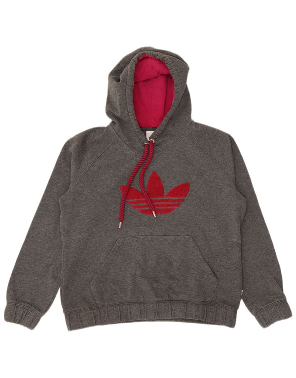 Adidas Womens Graphic Hoodie Jumper EU 42 Medium Grey Flecked Cotton