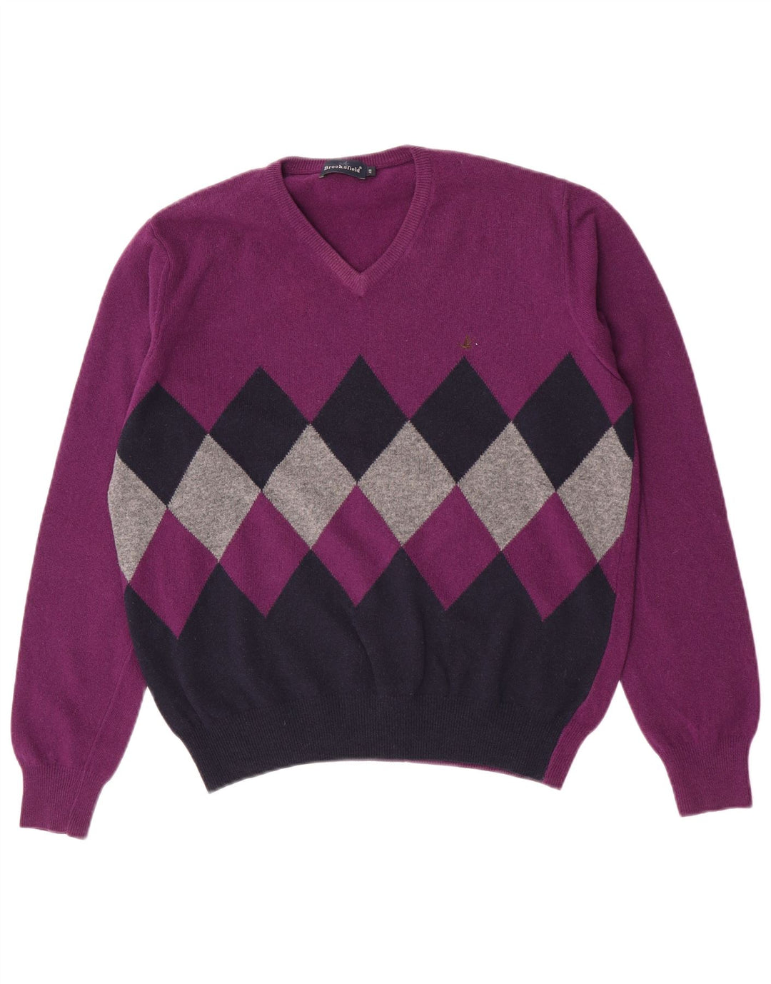 Męski sweter Brooksfield z dekoltem w szpic IT 48 Średni fiolet Argyle/Diament
