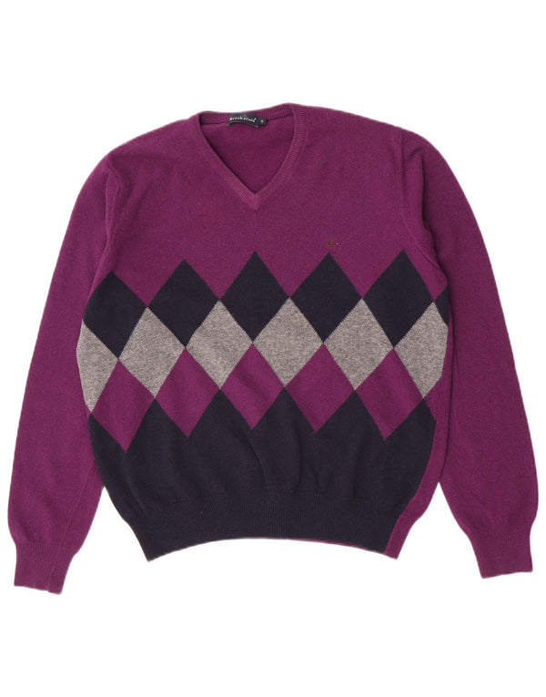 Męski sweter Brooksfield z dekoltem w szpic IT 48 Średni fiolet Argyle/Diament