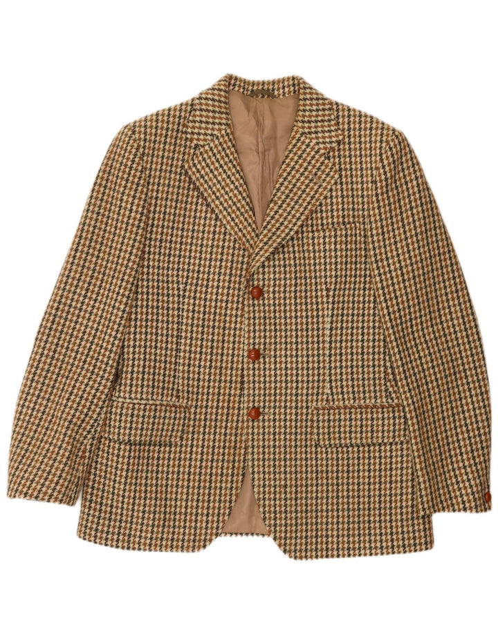 Męska marynarka zapinana na 3 guziki Harris Tweed UK 36 Mała zielona wełna w pepitkę