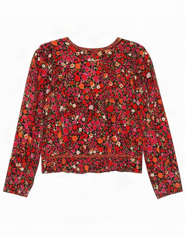 Vintage Womens Crop Shirt Blouse UK 14 Medium Multicoloured Floral