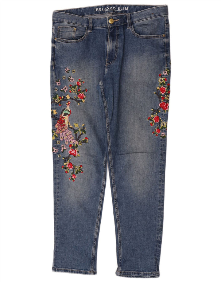 Marks & Spencer Damskie jeansy slim UK 12 Medium W32 L28 Niebieskie kwiaty
