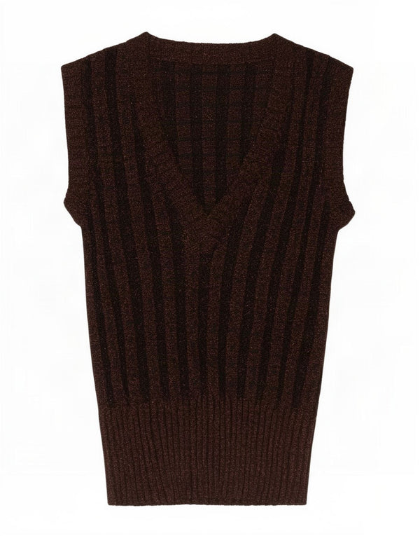 Vintage damski podkoszulek z kamizelką UK 8 Small Brown nakrapiana wiskoza