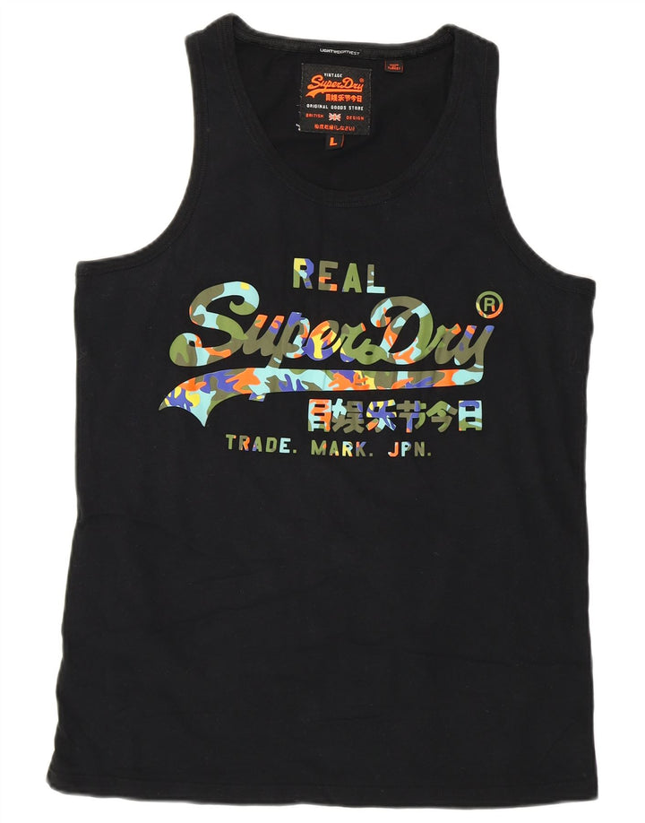 Męska kamizelka z grafiką Superdry, duża, czarna, bawełniana