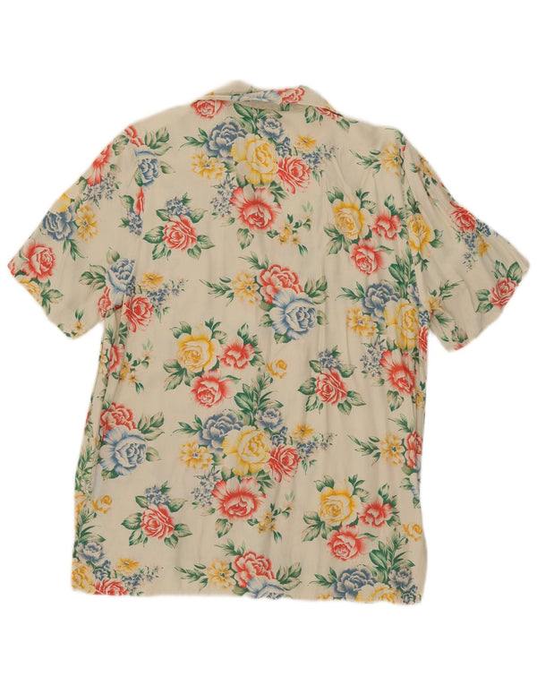 Vintage damska bluzka oversize z krótkim rękawem UK 10, mała, beżowa, w kwiaty