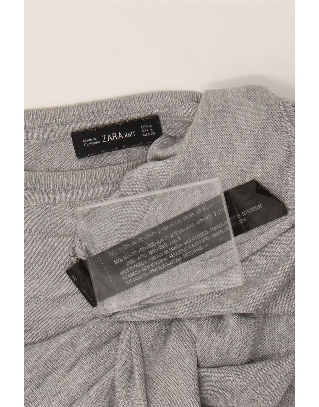 Damski sweter ZARA z dekoltem w łódkę UK 14 Średnioszary, nakrapiany wiskoza