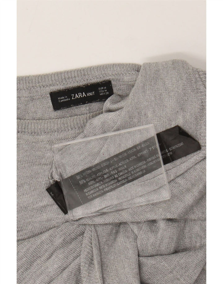 Damski sweter ZARA z dekoltem w łódkę UK 14 Średnioszary, nakrapiany wiskoza