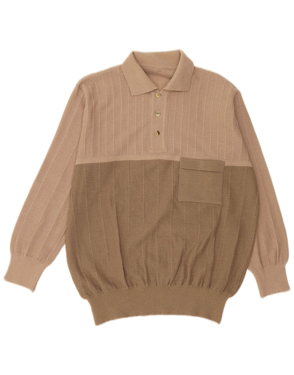 Vintage męski sweter polo IT 54 XL beżowa wełna z blokami kolorów