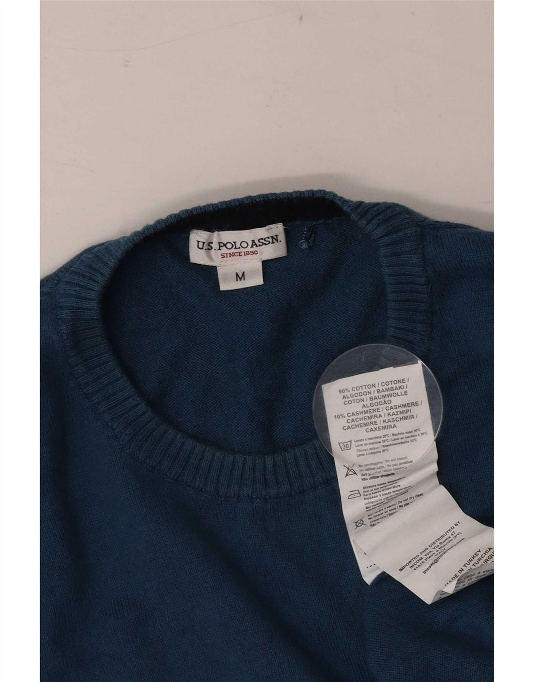 US Polo Assn. Męski sweter z okrągłym dekoltem, średnioniebieski, bawełniany