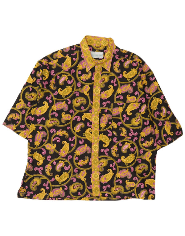 Vintage męska koszula z krótkim rękawem XL, czarna bawełniana paisley