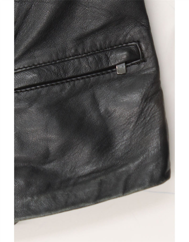 PROMOD Womens Crop Leather Jacket UK 12 Medium Black Leather Vintage Promod and Second-Hand Promod from Messina Hembry 