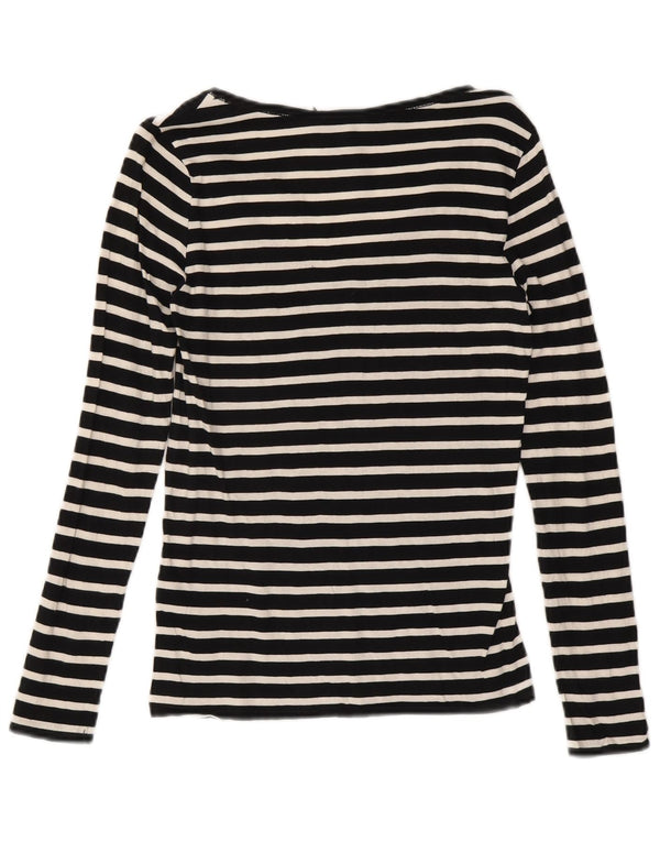 Ralph Lauren Womens Top Long Sleeve UK 12 Medium Black Striped Cotton