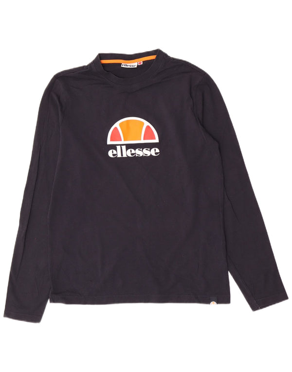 Męski top graficzny Ellesse z długim rękawem, mały, granatowy, bawełniany