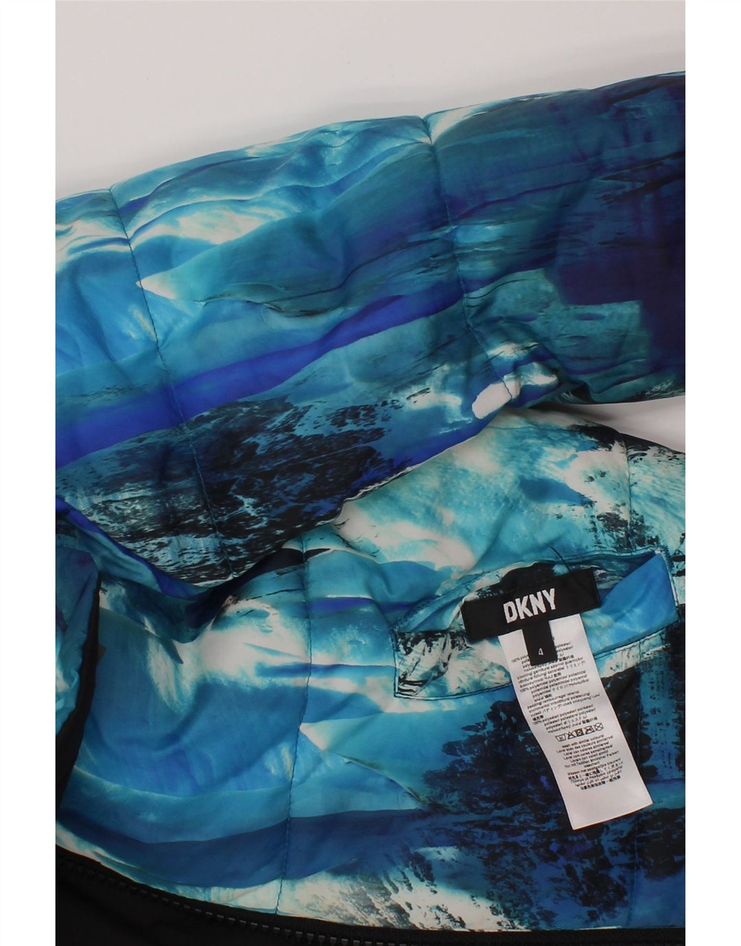 Dkny Chłopięca dwustronna ocieplana kurtka z kapturem, 3-4 lata, niebieski Tie Dye Polyester