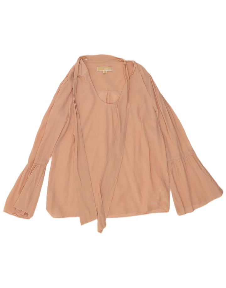 Damska bluzka Michael Kors z długim rękawem i wiązaniem z przodu UK 10 Small Pink Silk