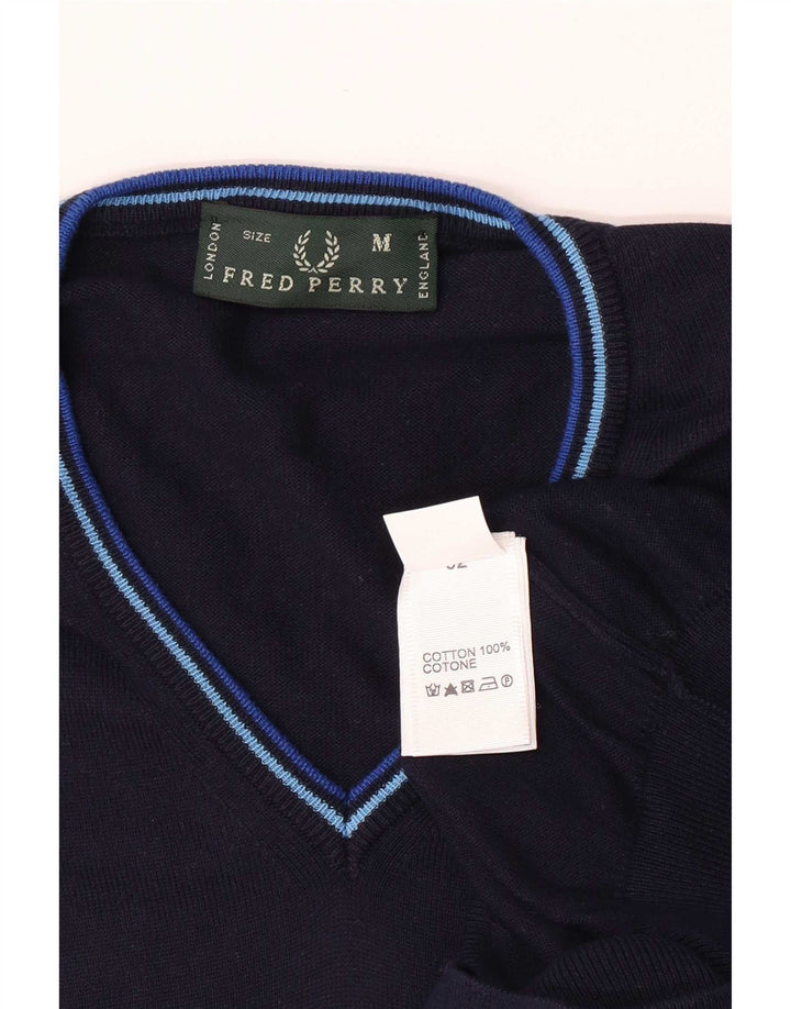 Męski sweter Fred Perry z dekoltem w kształcie litery V, średni granatowy, bawełniany