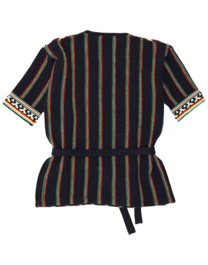 Sweter damski w stylu vintage z dekoltem w kształcie litery V, UK 12, średni granatowy w paski, retro