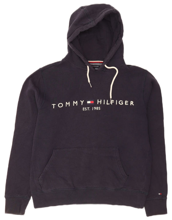 Damski sweter Tommy Hilfiger z grafiką, oversize, UK 10, mały, granatowy
