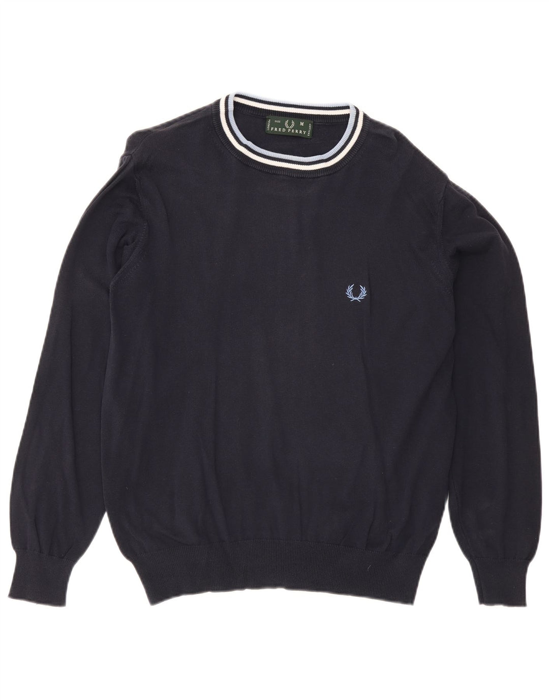 Męski sweter z okrągłym wycięciem pod szyją Fred Perry Średni granatowy, bawełniany w paski