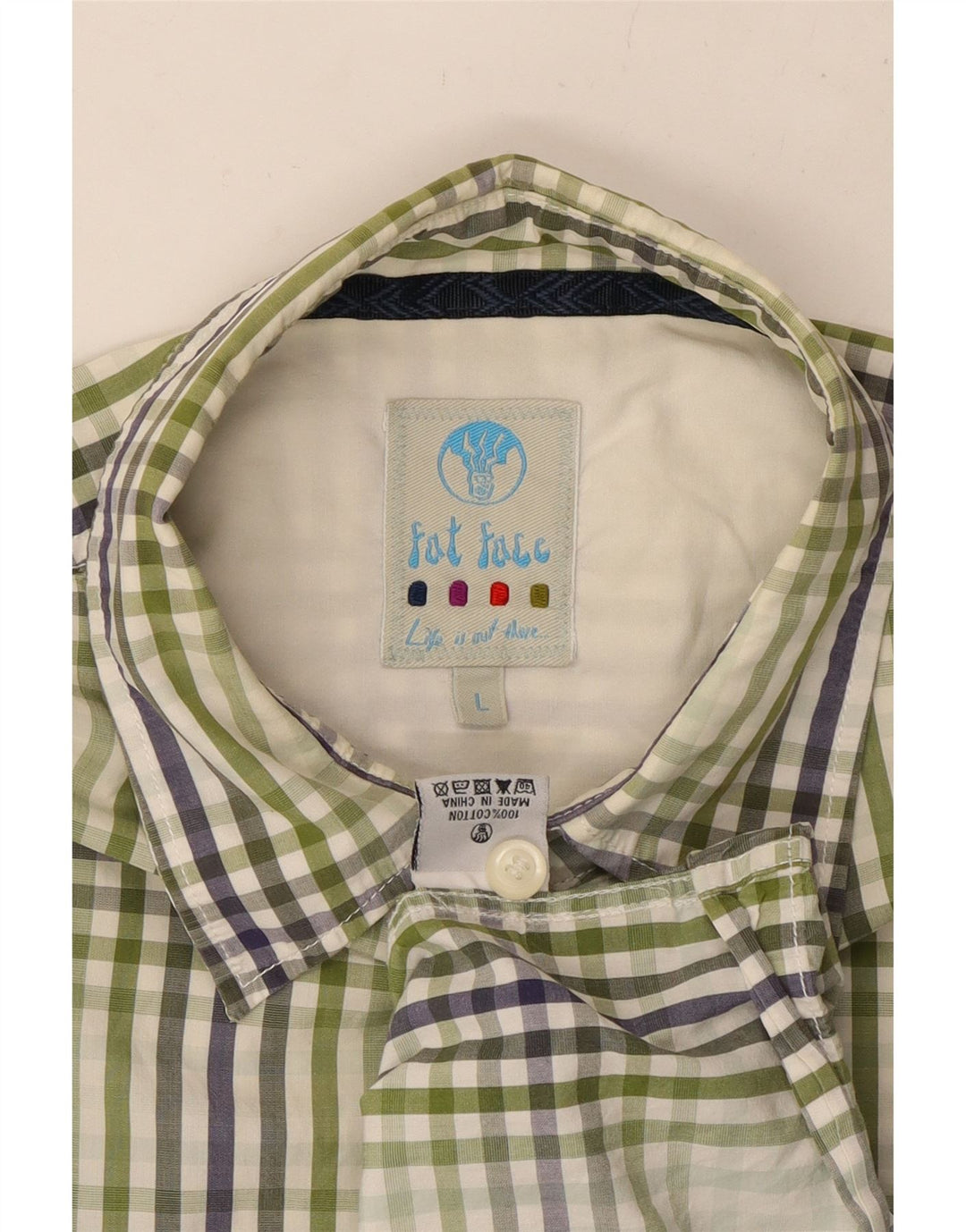 Koszula męska z krótkim rękawem FAT FACE, duża, bawełniana w zieloną kratkę