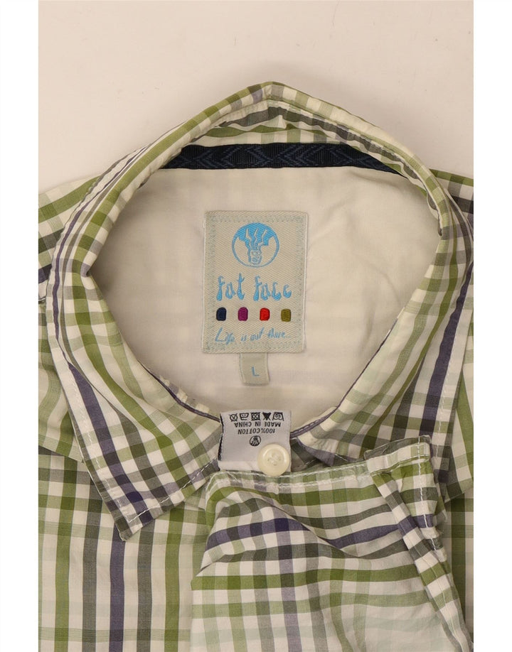 Koszula męska z krótkim rękawem FAT FACE, duża, bawełniana w zieloną kratkę