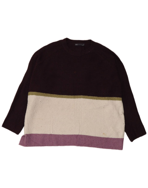 Damski sweter Marks & Spencer z okrągłym dekoltem, UK 18 XL, fioletowy z blokami kolorów
