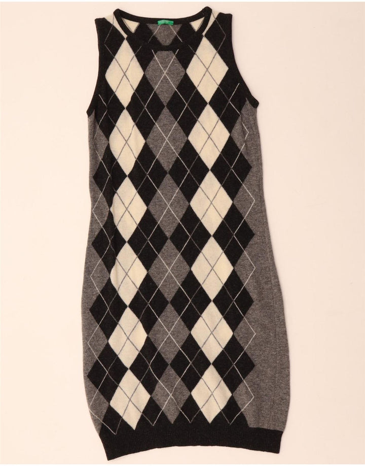 Damska sukienka bez rękawów BENETTON UK 12 Średni szary Argyle/Diament