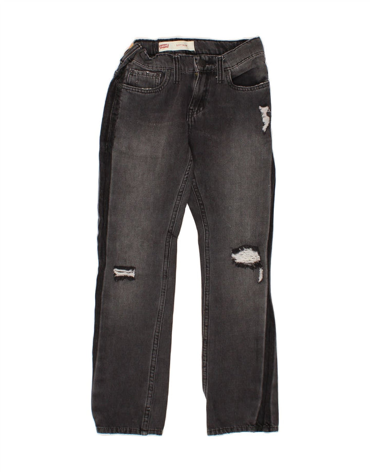 LEVI'S Boys 511 Distressed Slim Jeans 9-10 Years W25 L25 Black Cotton Vintage Levi's and Second-Hand Levi's from Messina Hembry 