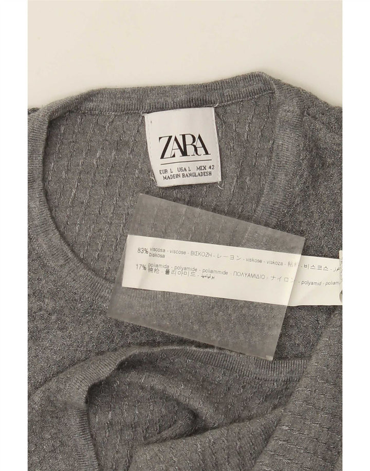Męski sweter z okrągłym dekoltem Zara, duży, szary, wiskoza